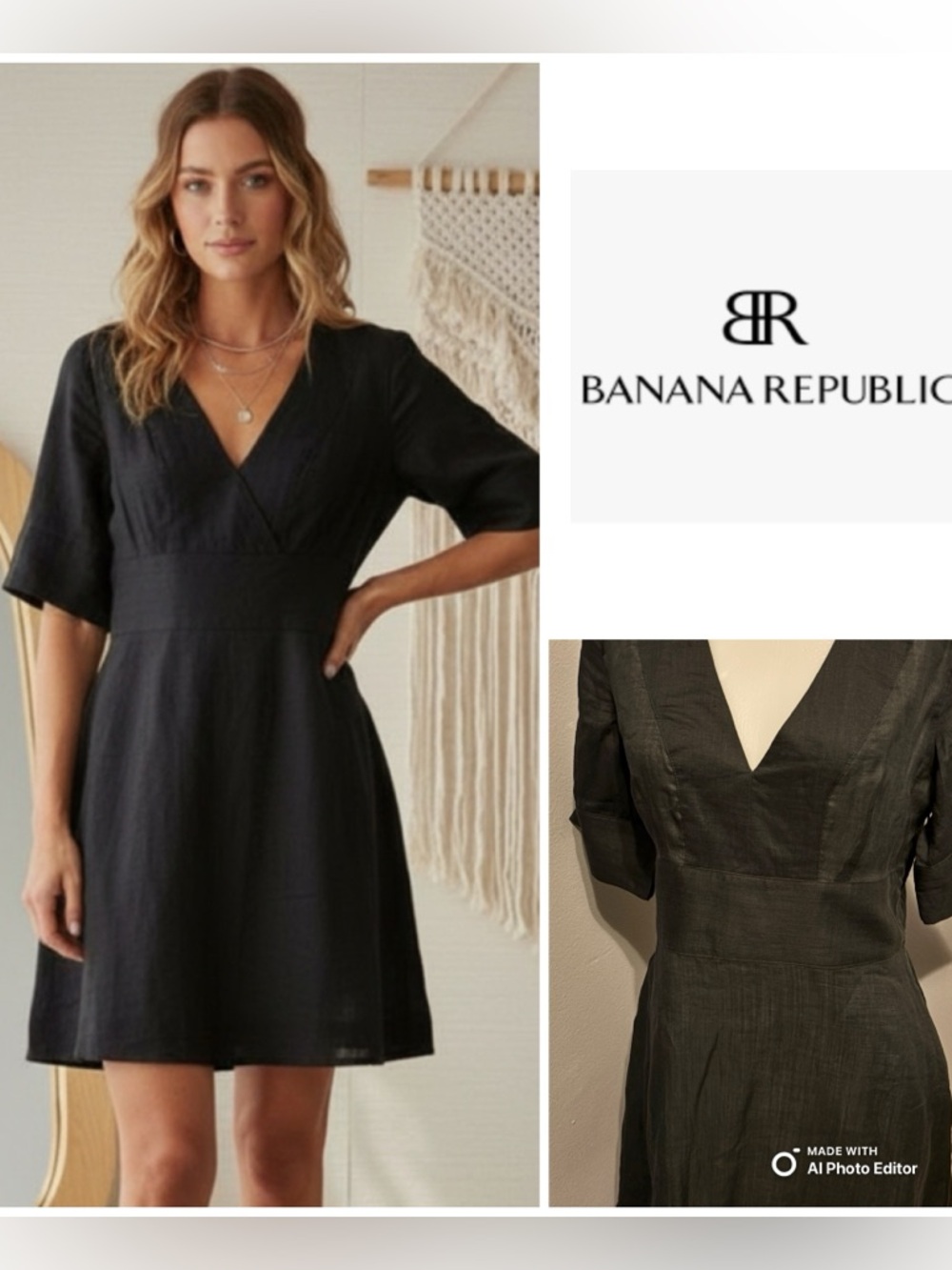 !!NWT!! Banana Republic Blue Linen V-Neck Fit & Flare Mini Dress Fully Lined
